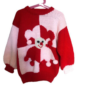 Girl’s Handmade Wool Blend Christmas Knit Crewneck Sweater Small
